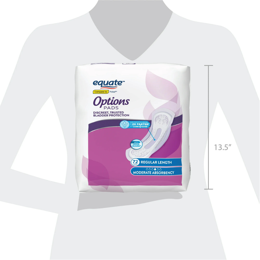 NEW Equate Options Moderate Absorbency Regular Length Pads Value Pack, 144 Count