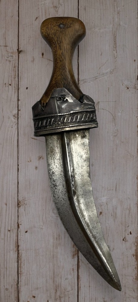 Vintage Antique Solid Silver Mounted Middle Eastern Jambiya Knife With Sheath