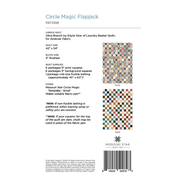 Missouri Star Quilt Co. -Circle Magic Small Template plus Flapjack Pattern - NEW