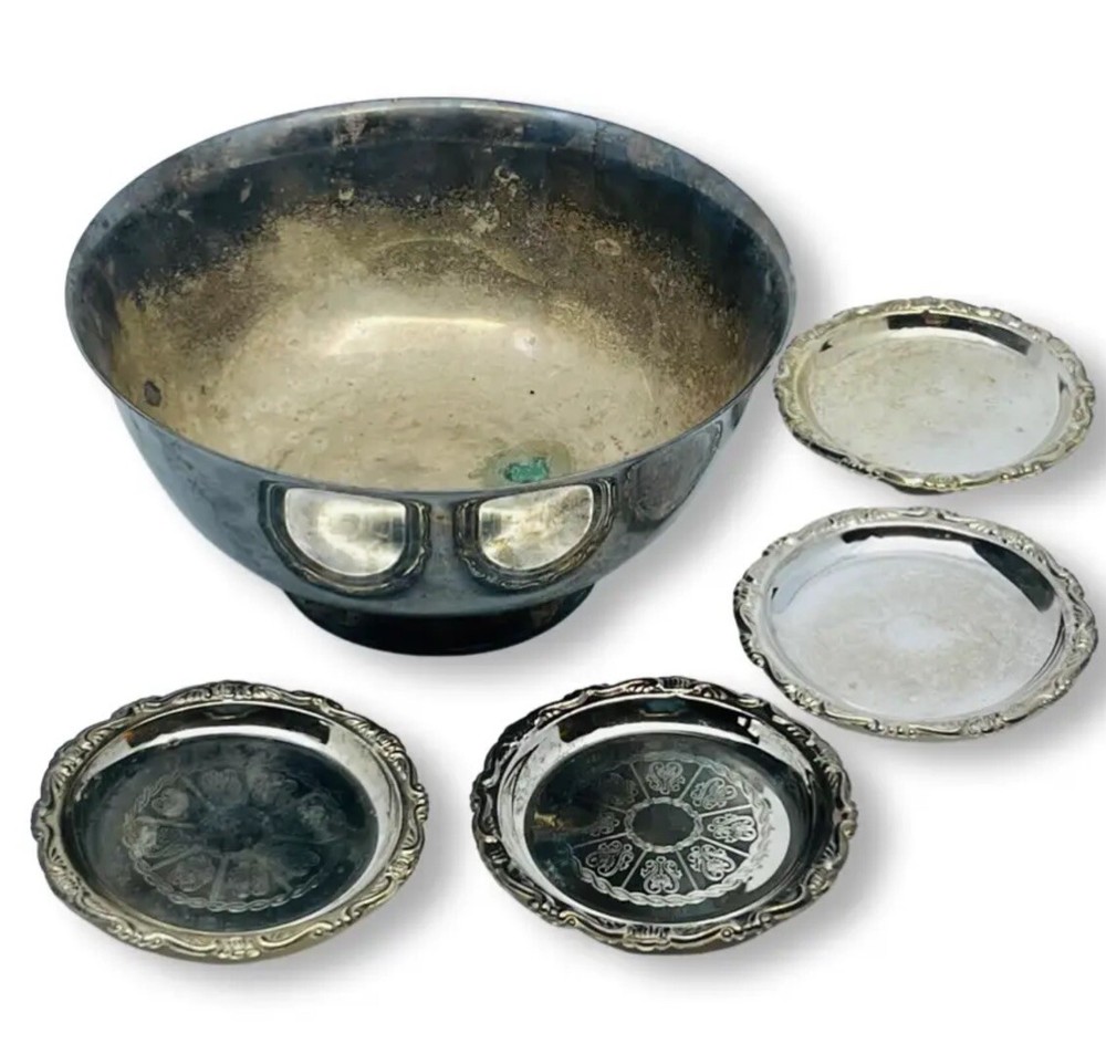 Reed Barton Vtg Silver Plated Steel Serving Set Bowl Plates USA Dining Ware HTF