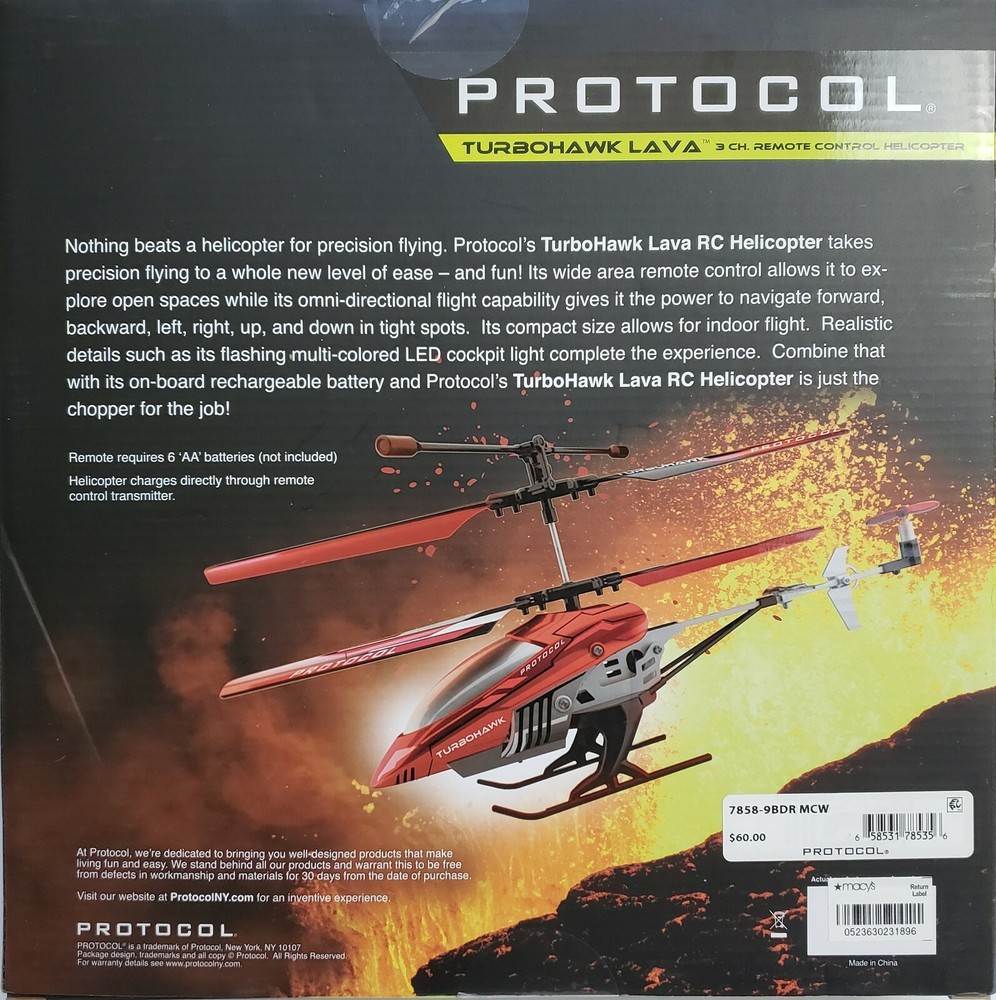 Protocol Turbohawk Lava 3 Ch Remote Control Helicopter Easy LED Realistic Flight
