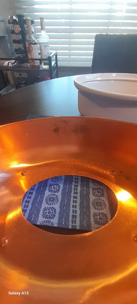 TWO QUART COPPER AND CERAMIC OVAL CHAFING DISH WITH LID