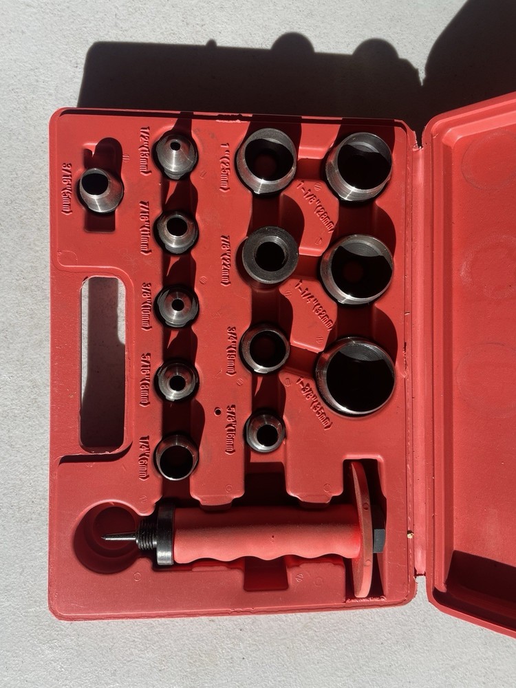 Anytime Tools Punch and Die Set with Multiple Sizes in Red Case
