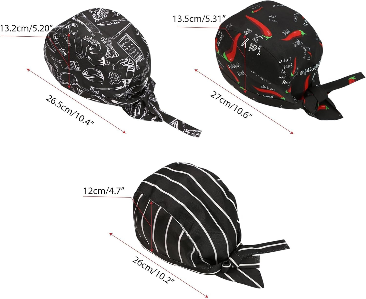 Pack Chef Hats & Head Scarves for Men & Women - Professional Adjustable Skull Ca
