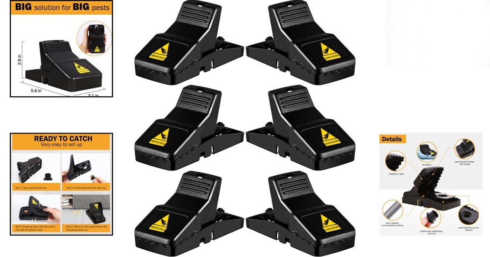 Reusable Large Mouse Traps - Easy Setup 6 Pack for Quick Rodent Elimination