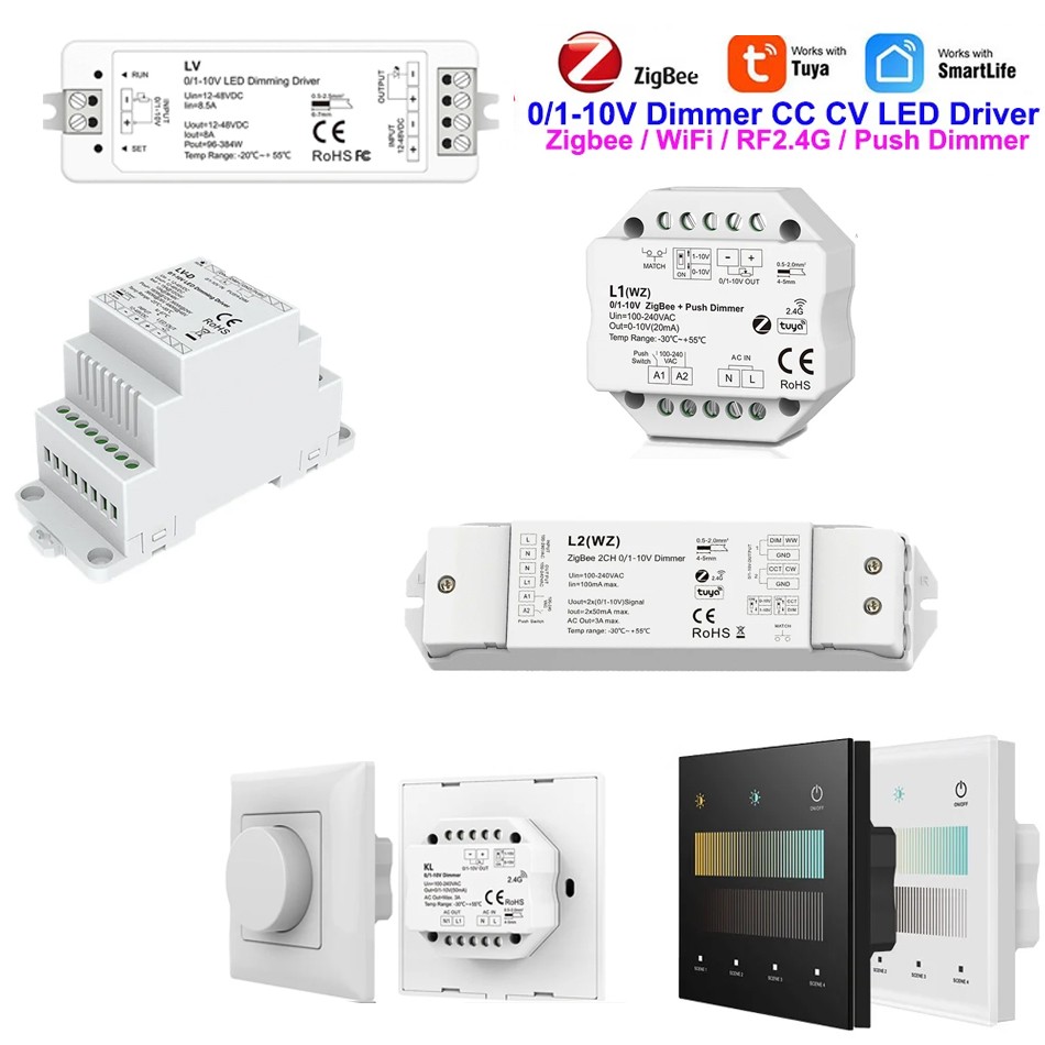0/1-10V Tuya WiFi Zigbee AC Push LED Dimmer Switch Wireless 2.4G RF Controller