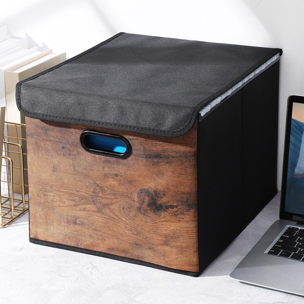 Decorative File Organizer Box with Wood Grain Pattern Portable File Folder Bo...