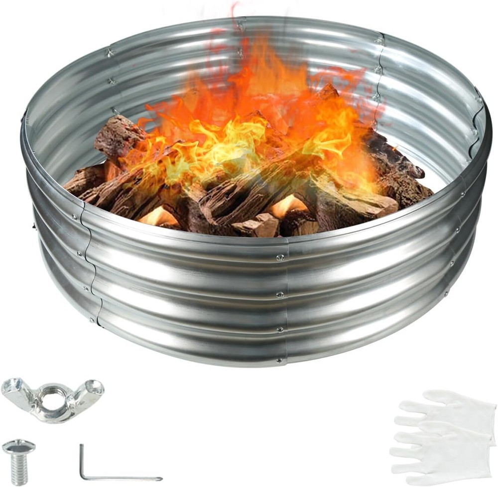 36-inch round galvanized fire ring - collapsible, (3-foot diameter, silver)