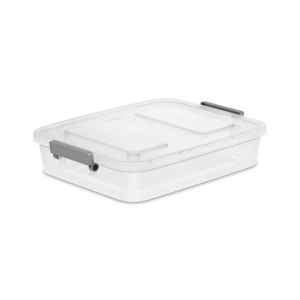 6.2 Quart Clear Plastic Storage Box with Write-on Lid Latches Gray 4-Pack