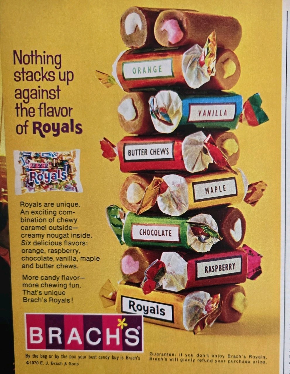1976 Brachs Royals Candy stacks up the flavor vintage original Ad
