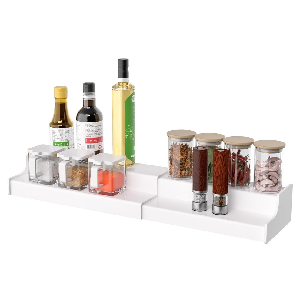 Expandable Spice Rack Cabinet Organizer 2 Tier, White Kitchen Counter Display...