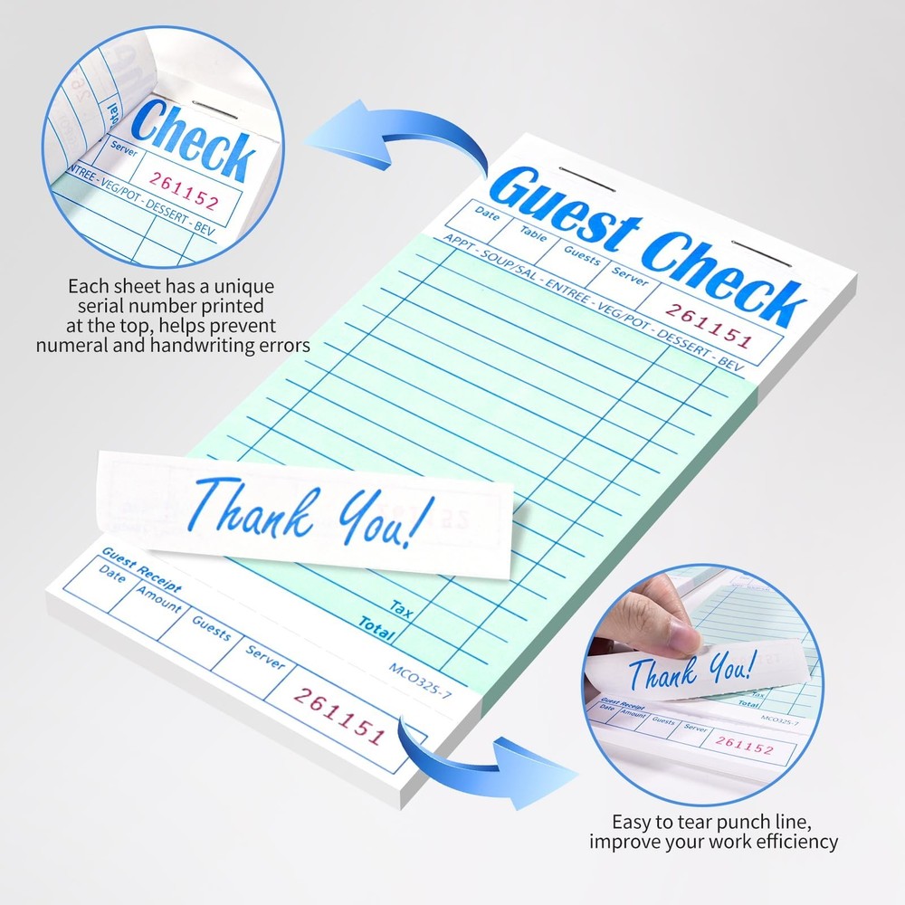 Darcvds 5 Pack Guest Check Books, Server Note Pads for Restaurant, Green Wait...
