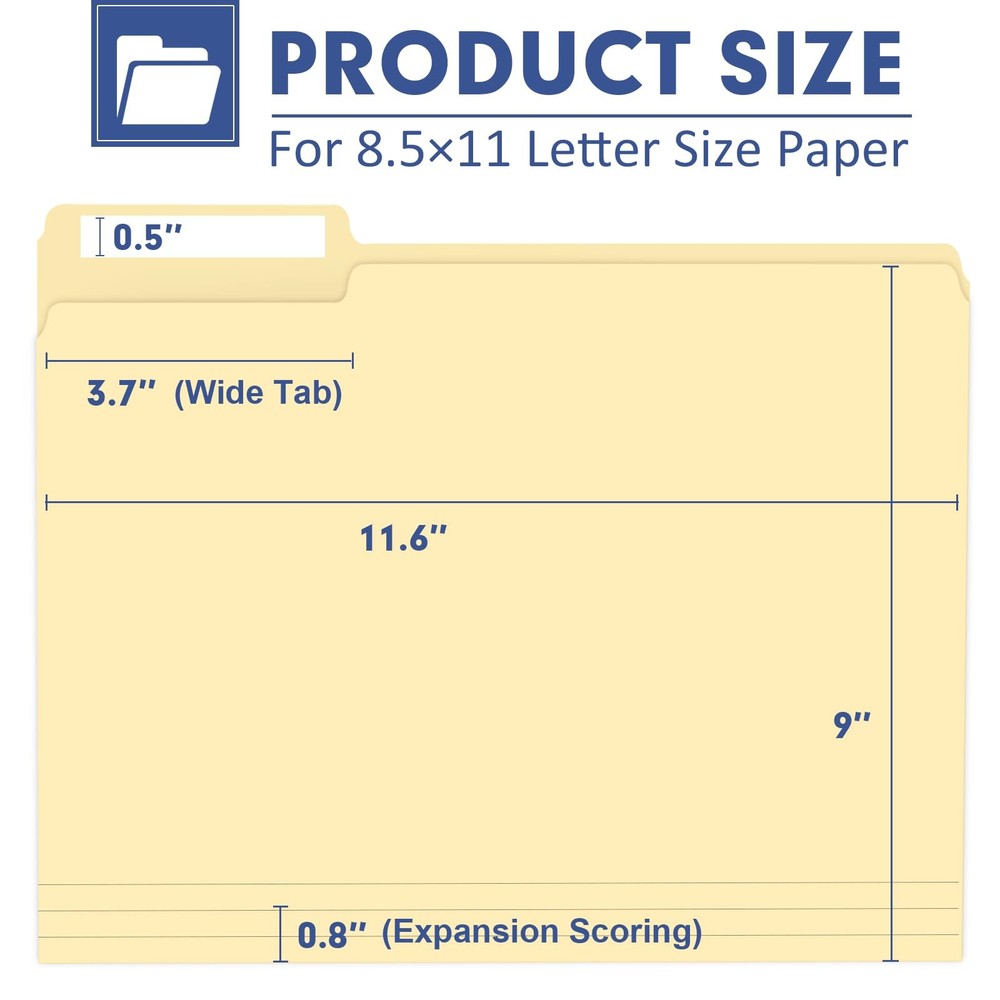 File Folder, 220 Pack File Folder, 1/3 Cut Tab, Letter Size, Filing Folder fo...