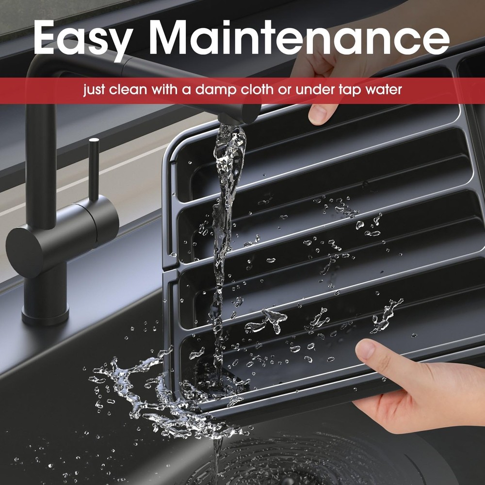 Aujen Silverware Organizer - Expandable Kitchen Drawer Medium, Black