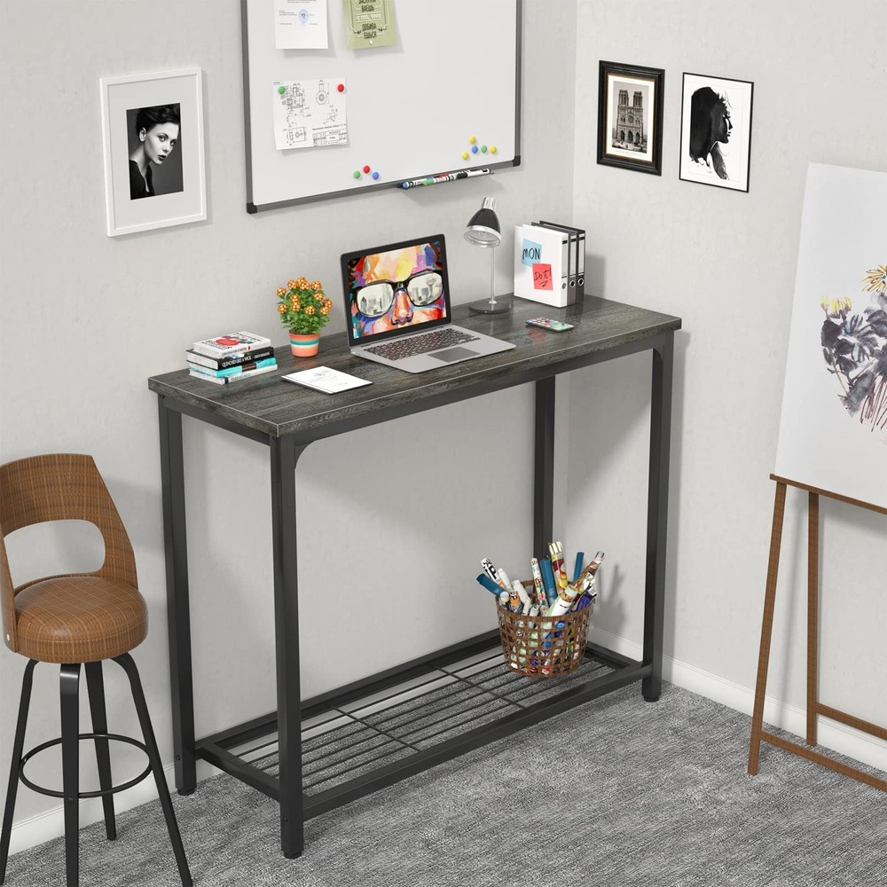 Console Table Sofa Table with Mesh Shelves, 2 Tier Entryway Table Foyer Table...