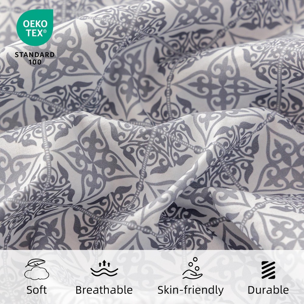 Bed Sheets Queen Size 18” Deep Pocket Queen Sheets Soft Breathable Geometric ...