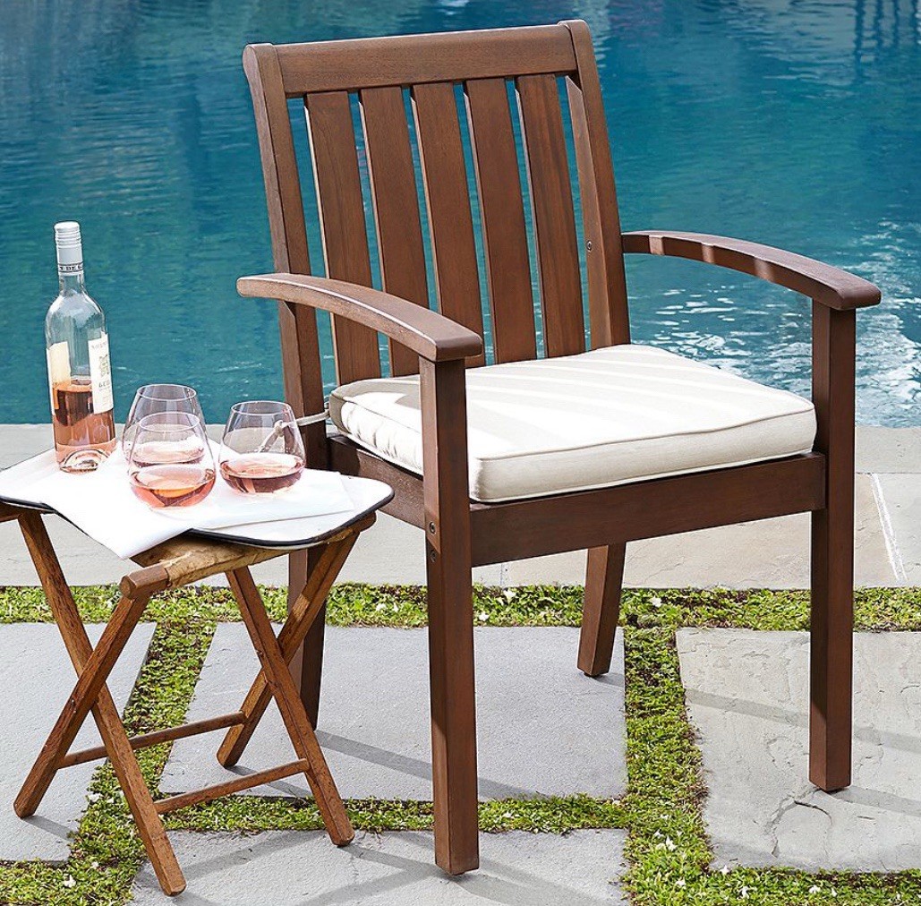 1 POTTERY BARN Piped Universal Outdoor Dining Chair Cushion Natural-New