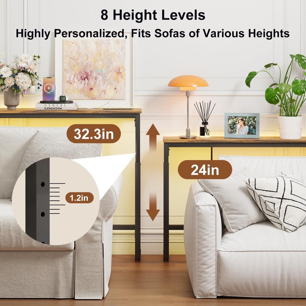 YGEOMER 79in Behind Couch Table Adjustable Height Sofa Table with Charge Stat...