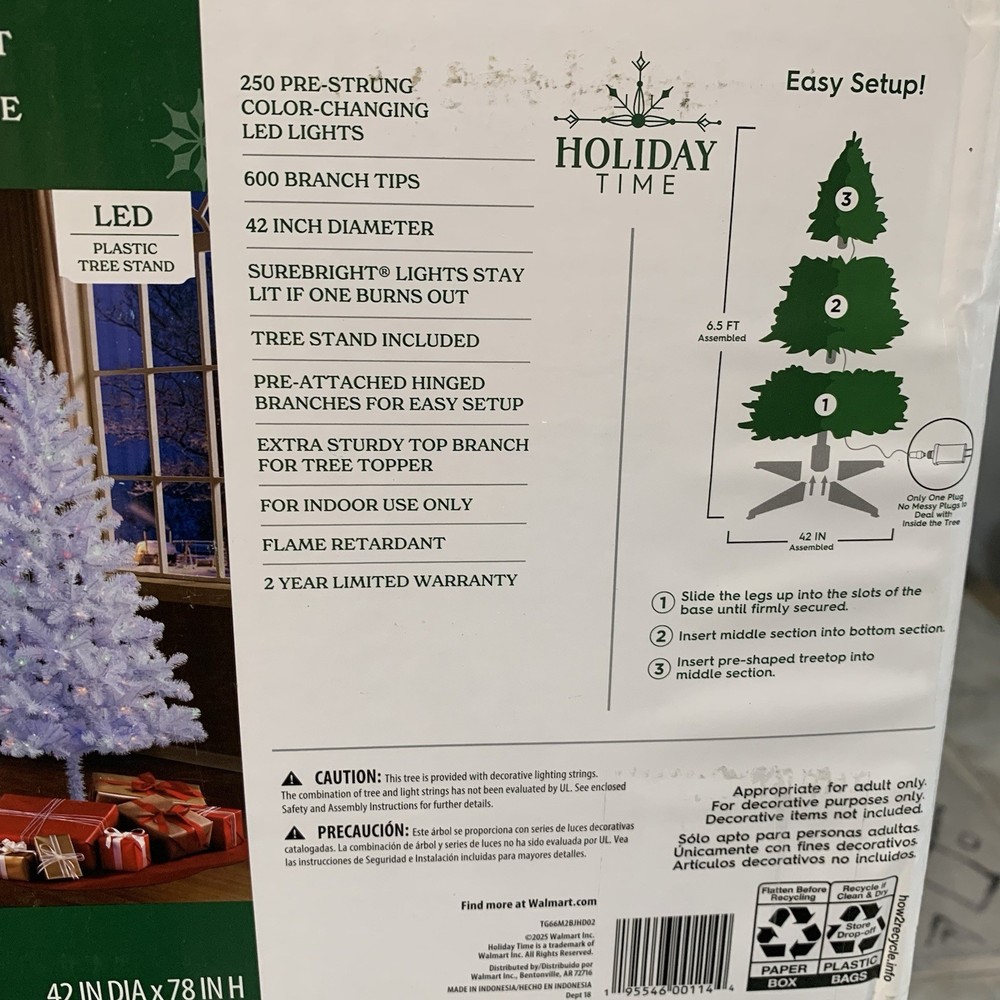 Holiday Time 6.5’ Pre-Lit Madison Pine Christmas Tree 8 Color Multi Function