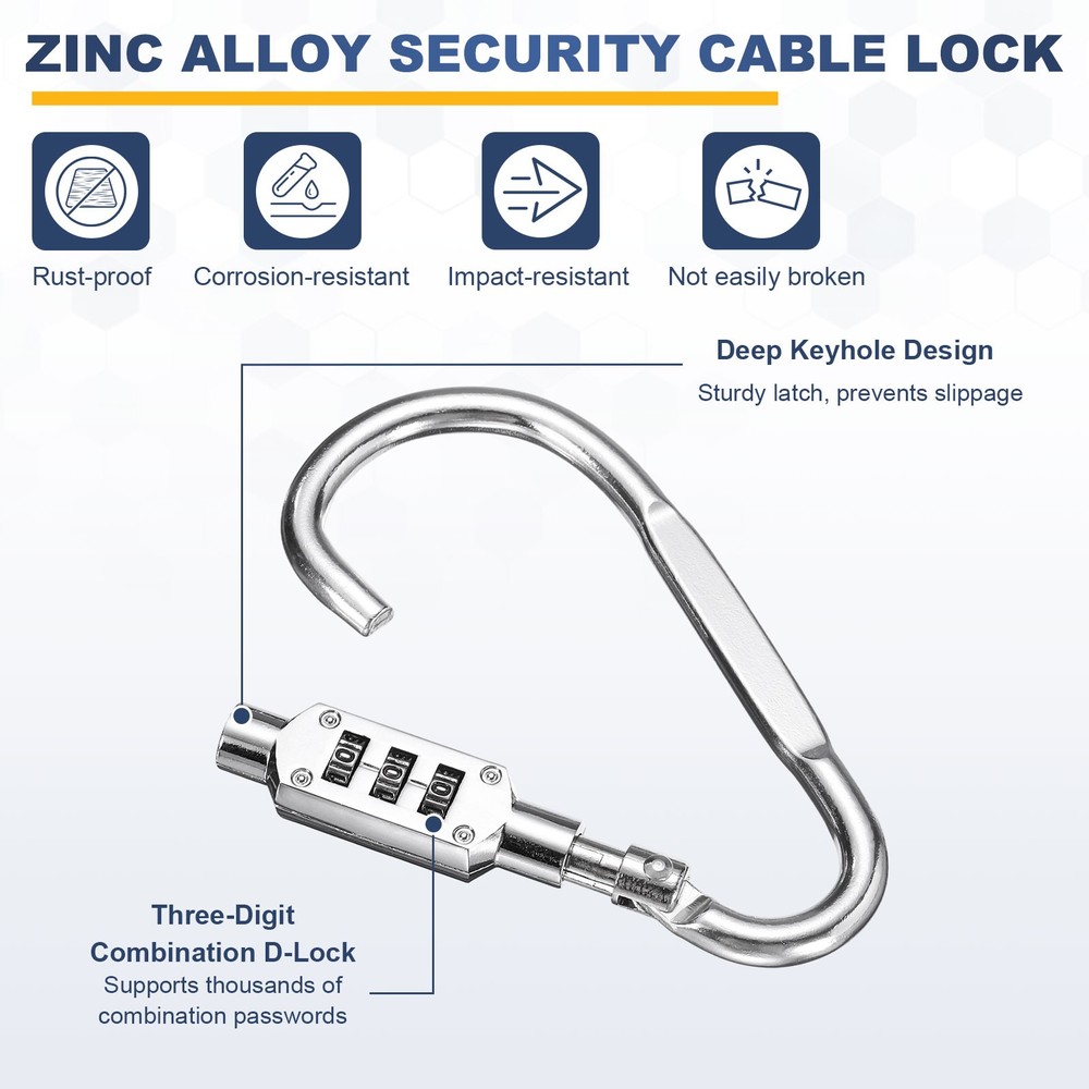 4.9Ft Security Cable Lock Steel Safety Cable with 3.8" Combination Lock Silver