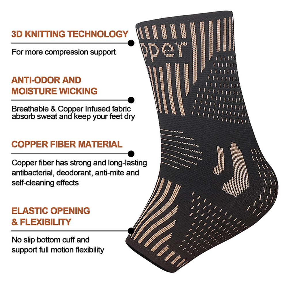Copper Ankle Support Brace Stabilizer Compression Sleeve Socks Foot Pain Relief