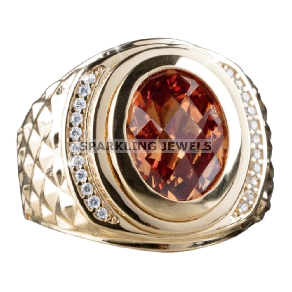 Calibrated Citrine Oval Cut With 14K Solid  Gold  Ring For Men #C172