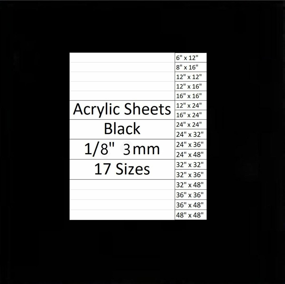 BLACK Cast Acrylic Plexiglass Sheets 1/8” Thick (3mm) 17 Sizes