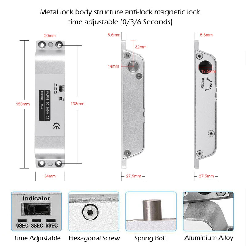 Fail Safe NC Electric Drop Bolt Lock Access Control Electronic Door Mortise Lock