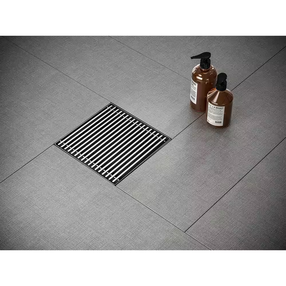 4 In. Square Stainless Steel Shower Drain - Bar Pattern