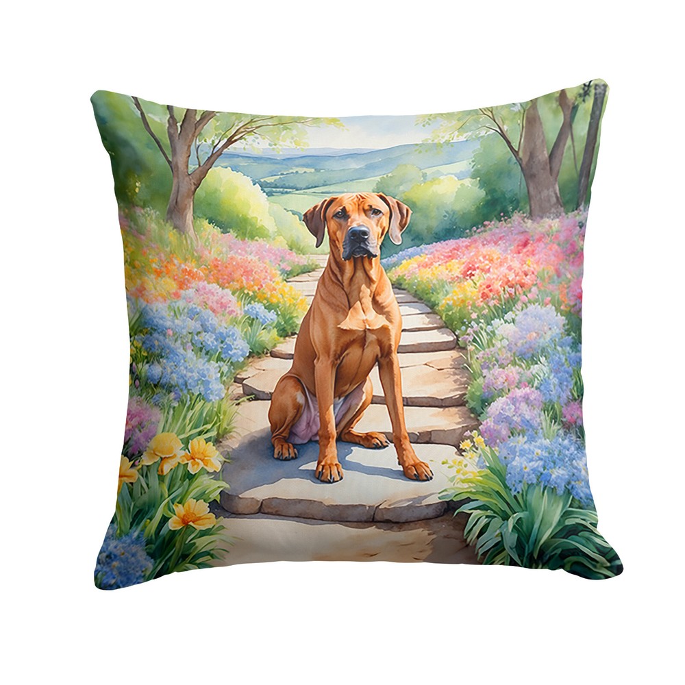 Rhodesian Ridgeback Spring Garden Path Throw Pillow