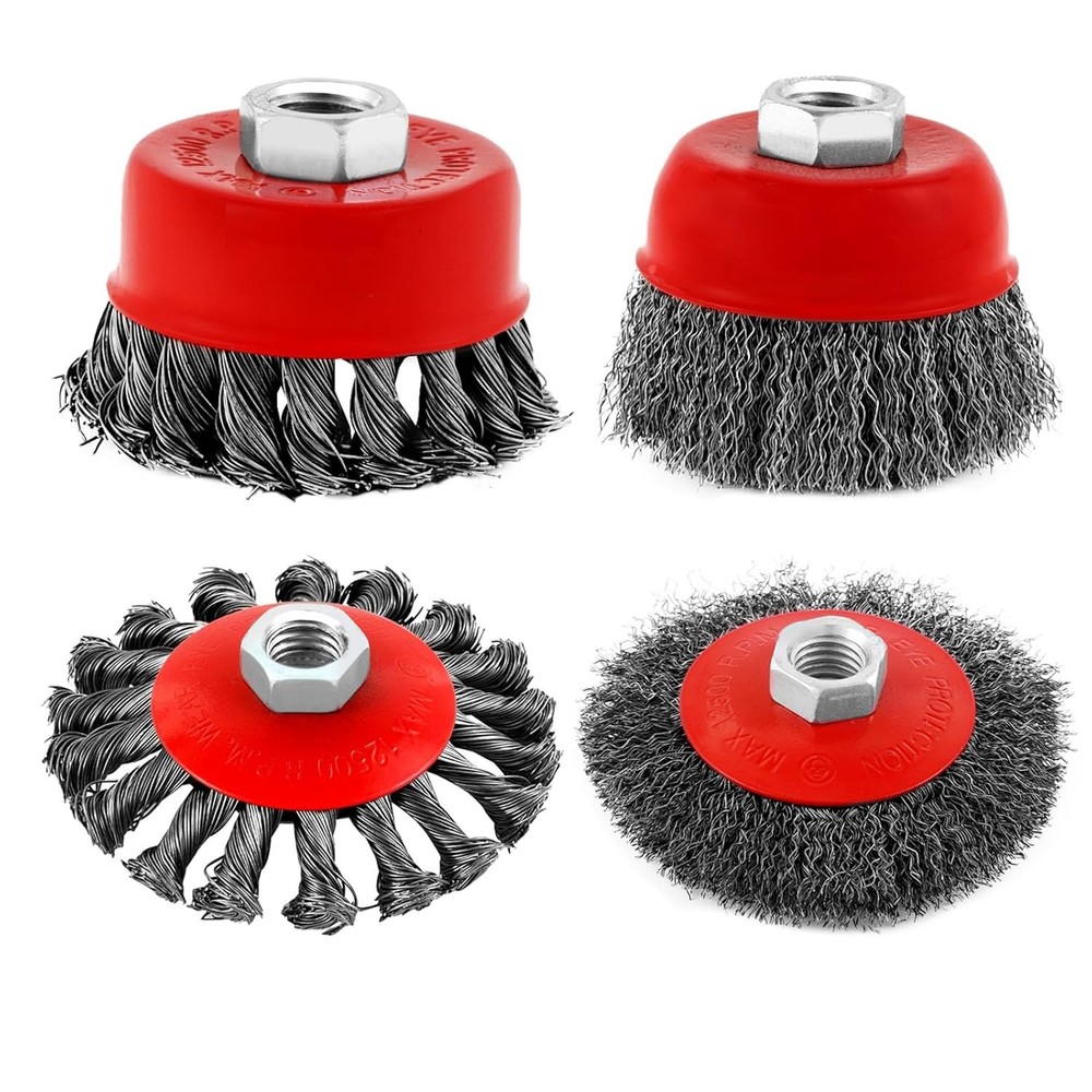 Wire Cup Brush Set Packaged with 4 Different Wire Wheel Brushes for Angle Grinde