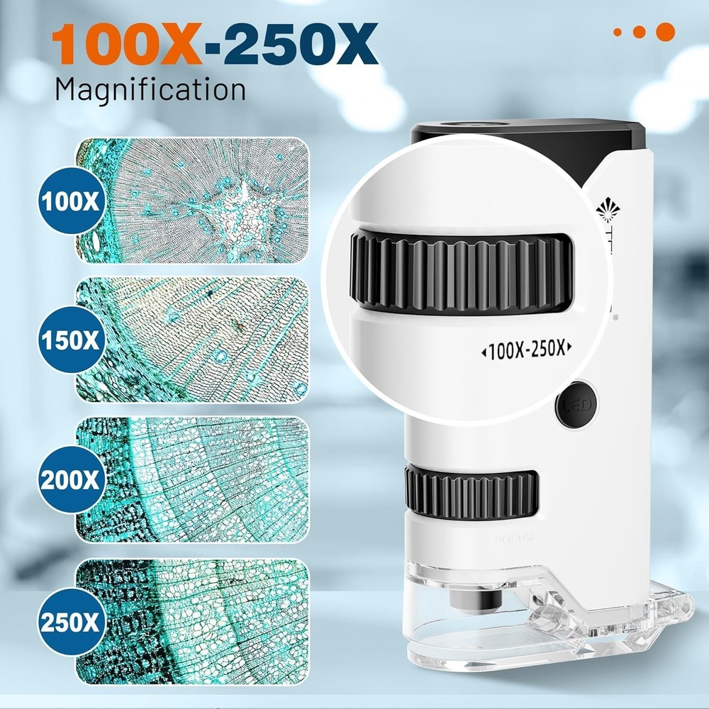"100X-250X Mini Pocket Microscope for Kids Adults, Protable Handheld Microscope