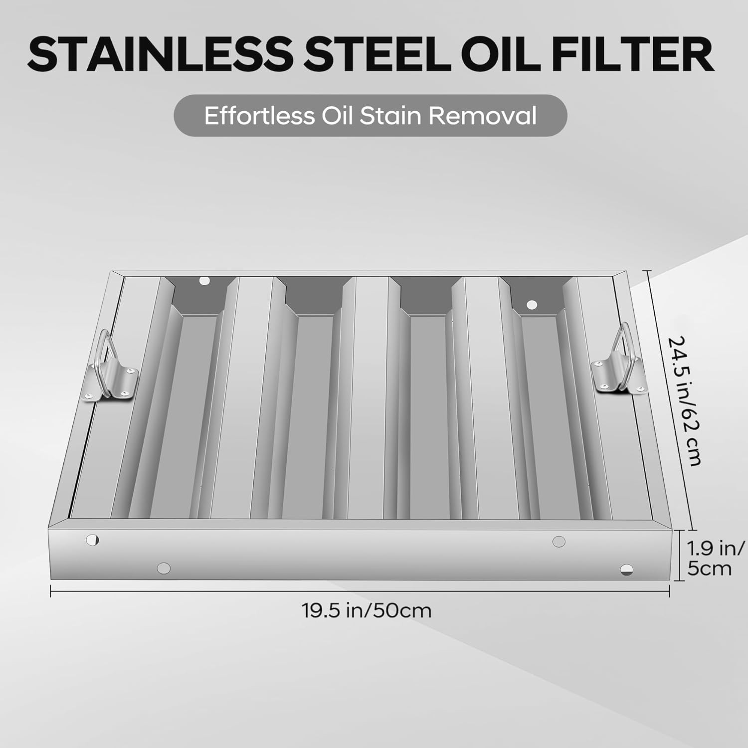 5PCS Commercial Hood Filters Stainless Steel 4 Grooves Range 19.5x24.5x1.9 Inch