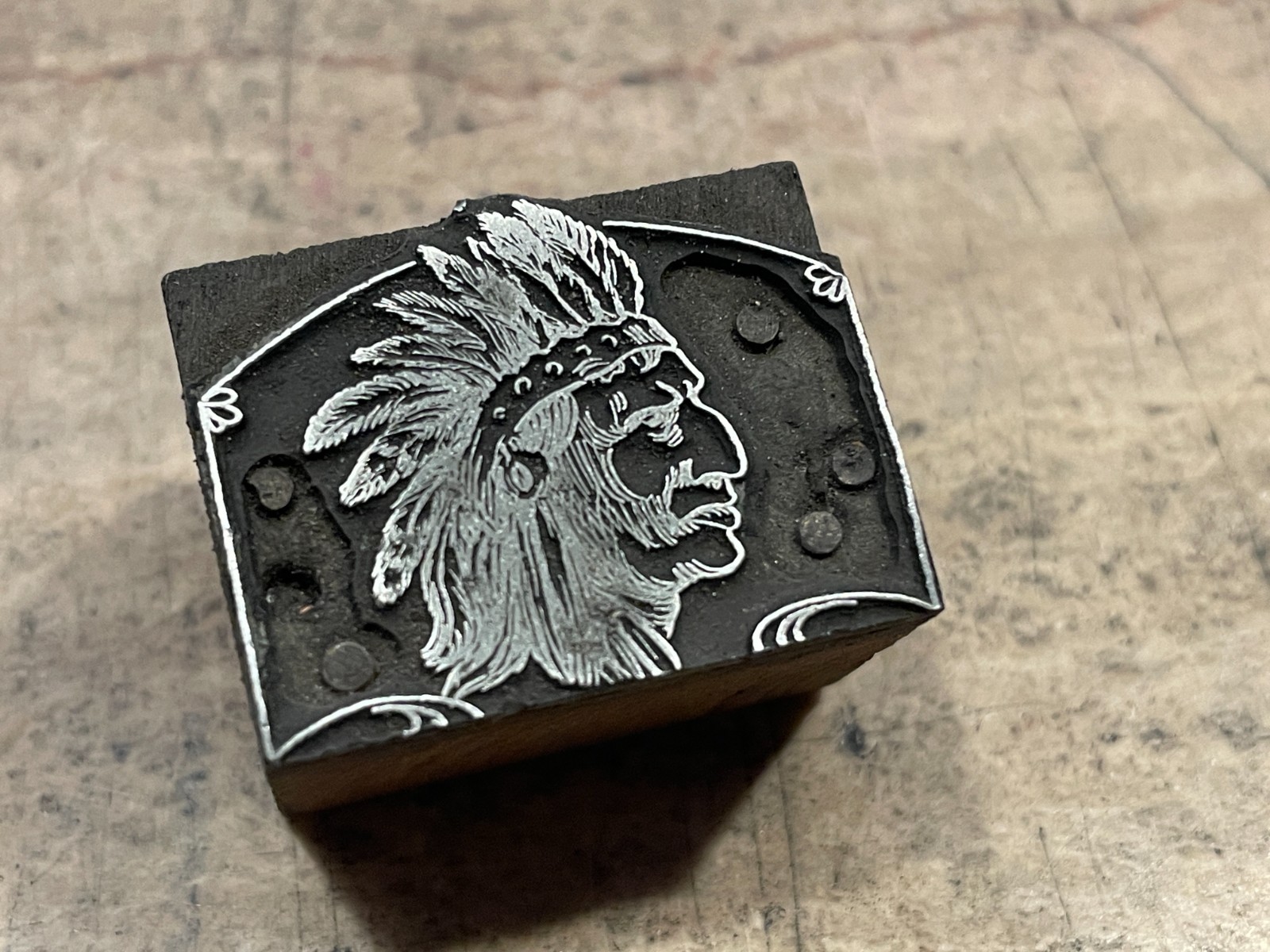 Printing Letterpress Printers Block Native American With Headdress (1599)