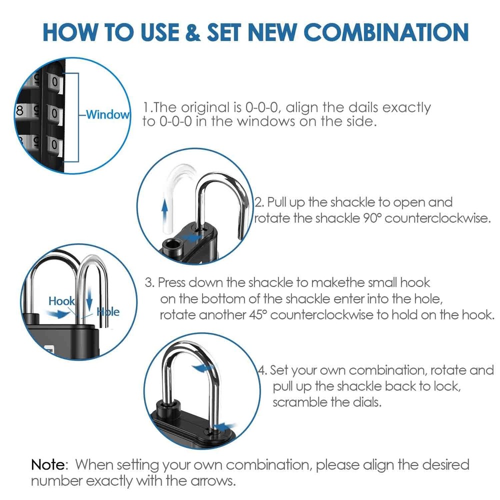 4 Pack Combination Lock, 3-Digit Padlock Keyless, Small, Black