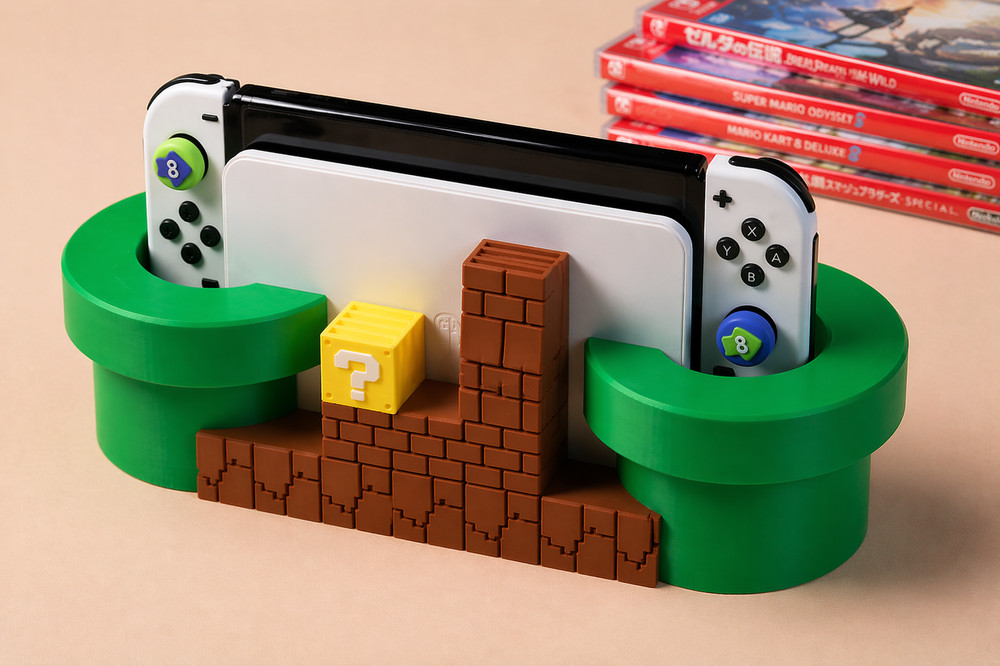 Nintendo Switch + Switch OLED Mario Theme Dock Holder Stand | With Game Storage