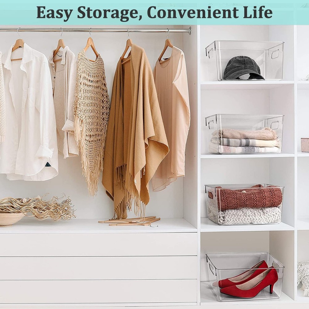 Clear Plastic Storage Bins, 4 Pack Pantry Organizers & Storage Containers, Ca...