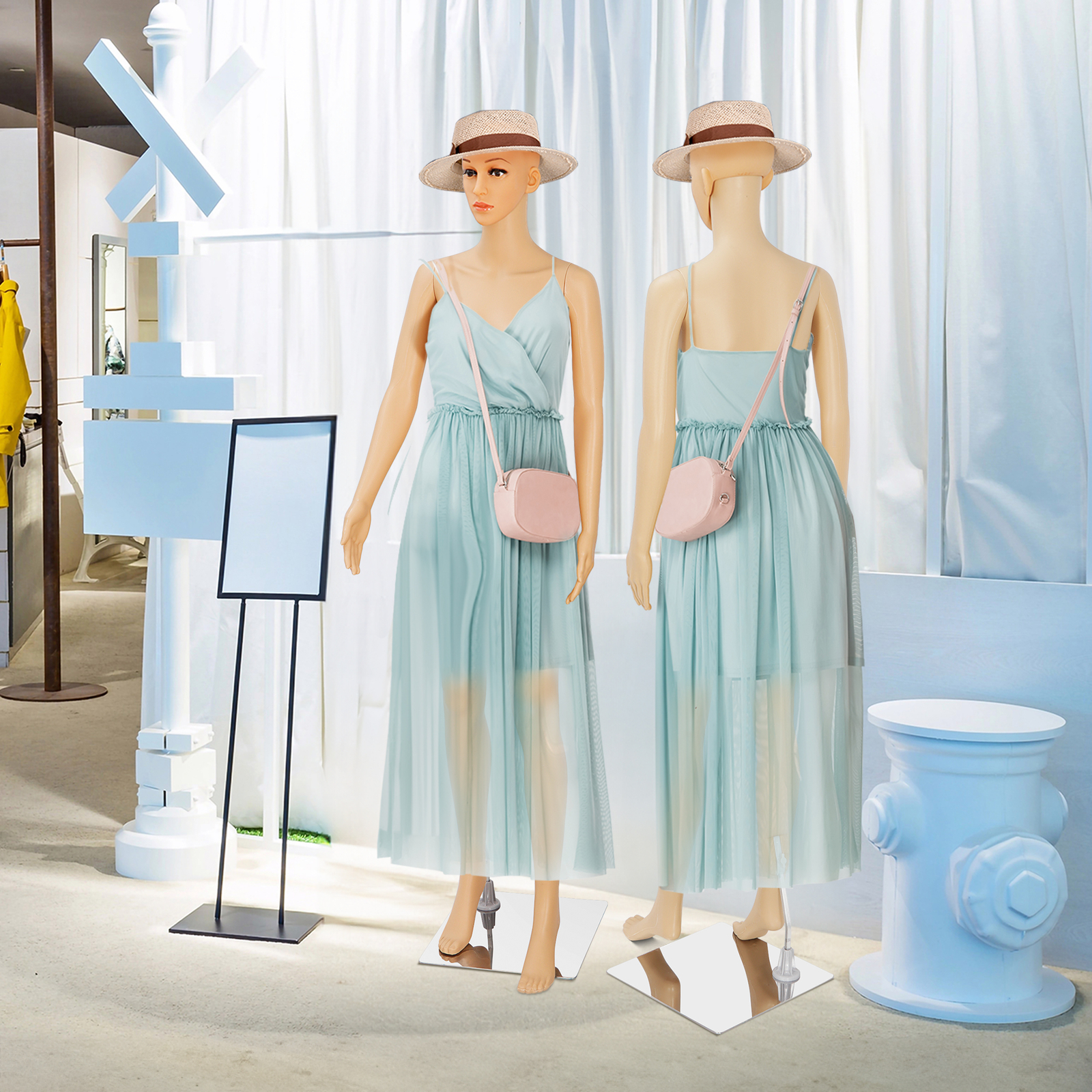 PP Realistic Display Head Turns Dress Form with Base Female Mannequin Full Body