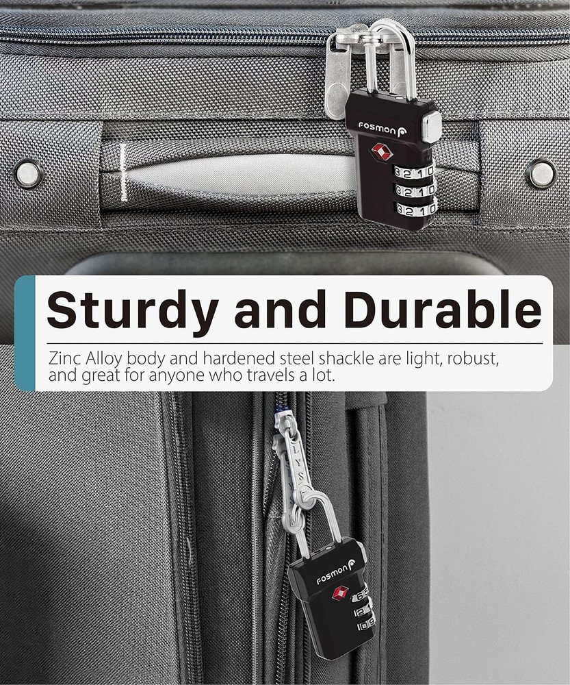 Fosmon TSA Accepted Luggage Locks, 4 Pack Open Alert Indicator 3 Digit Combin...