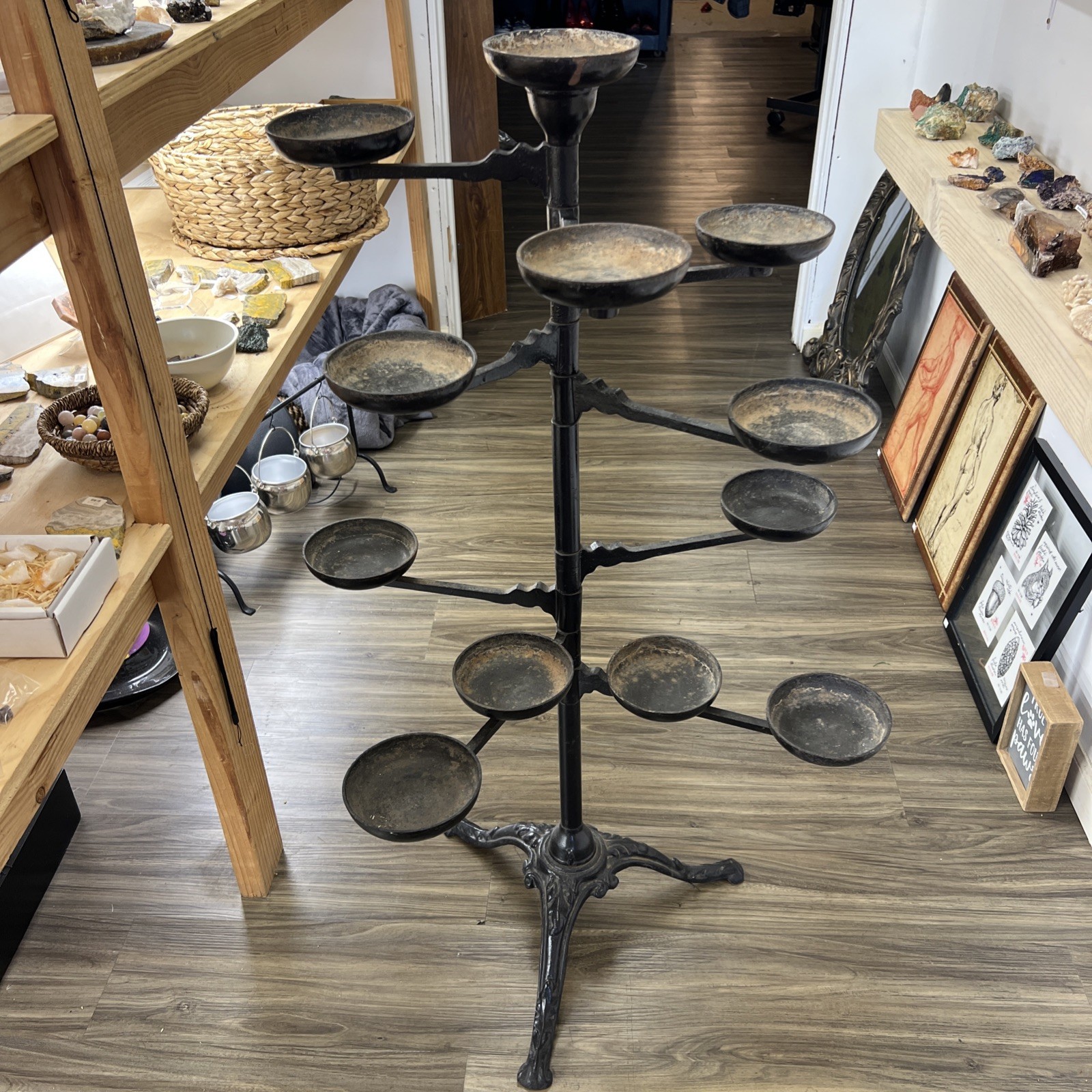 Antique Cast Iron Plant Stand with Swinging Arms Victorian Style