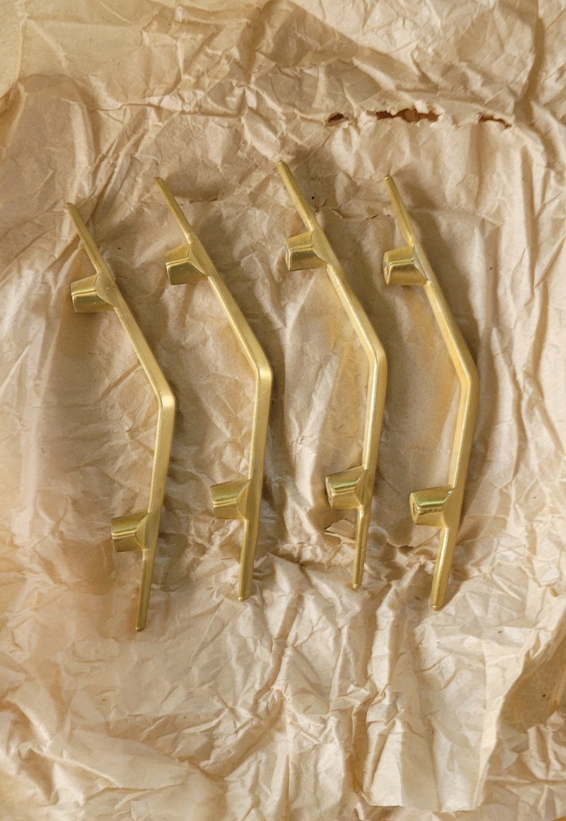 Vintage Mid Century Modern Arched Satin Gold Drawer Pulls...New Old Stock!