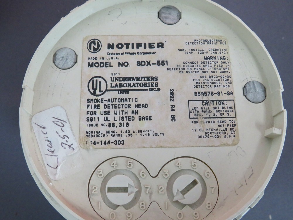 NOTIFIER SDX-551 PHOTOELECTRONIC AUTOMATIC FIRE DETECTION HEAD LARGE QUANT