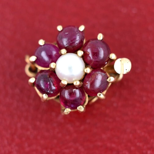 14K Yellow Gold Ruby & Pearl Clasp for Single Strand Necklace
