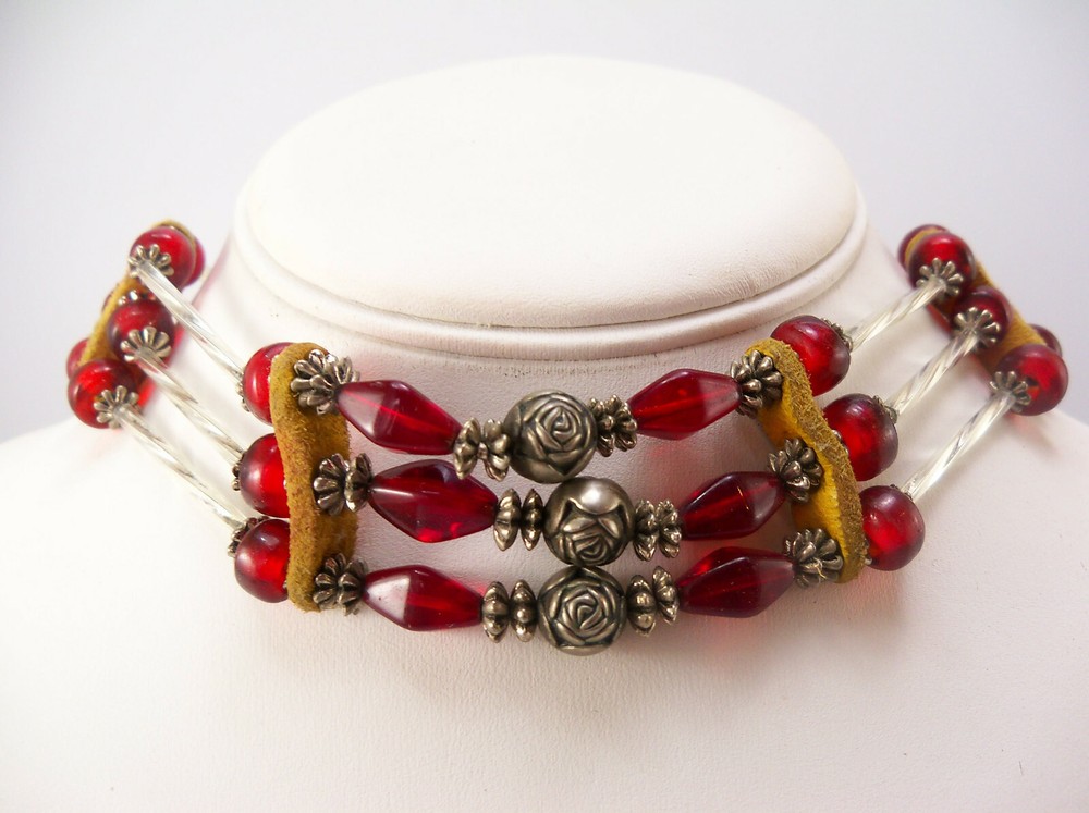 Leather Beaded Choker Necklace