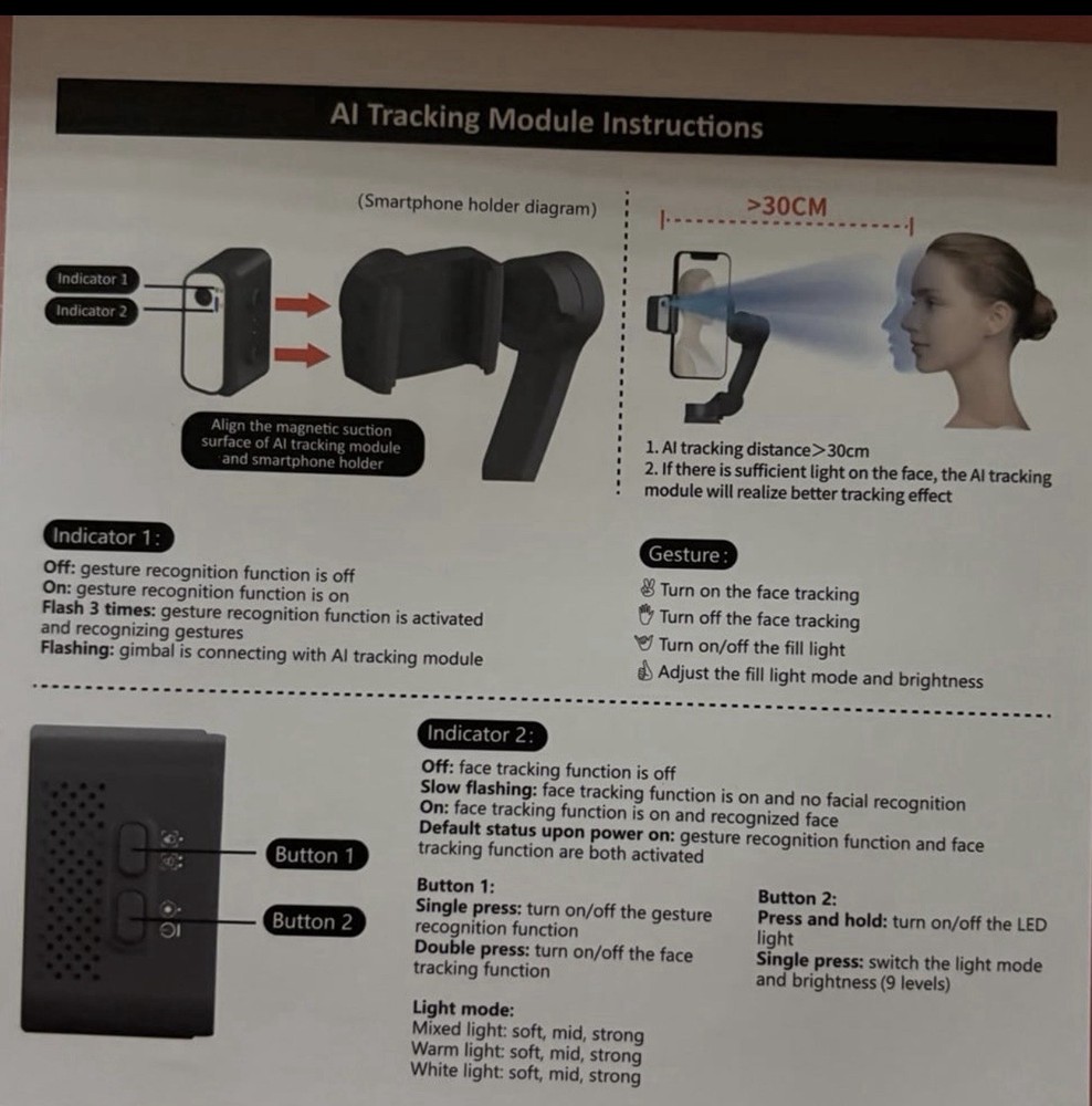 AI Tracking Smartphone Gimbal Stabilizer with Fill Light & Adjustable Brightness