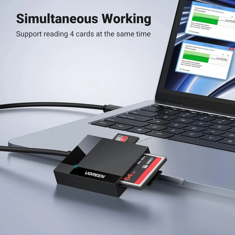 Ugreen 4-in-1 SD Card Reader – USB 3.0 Micro SD & Memory Card Adapter for Extern