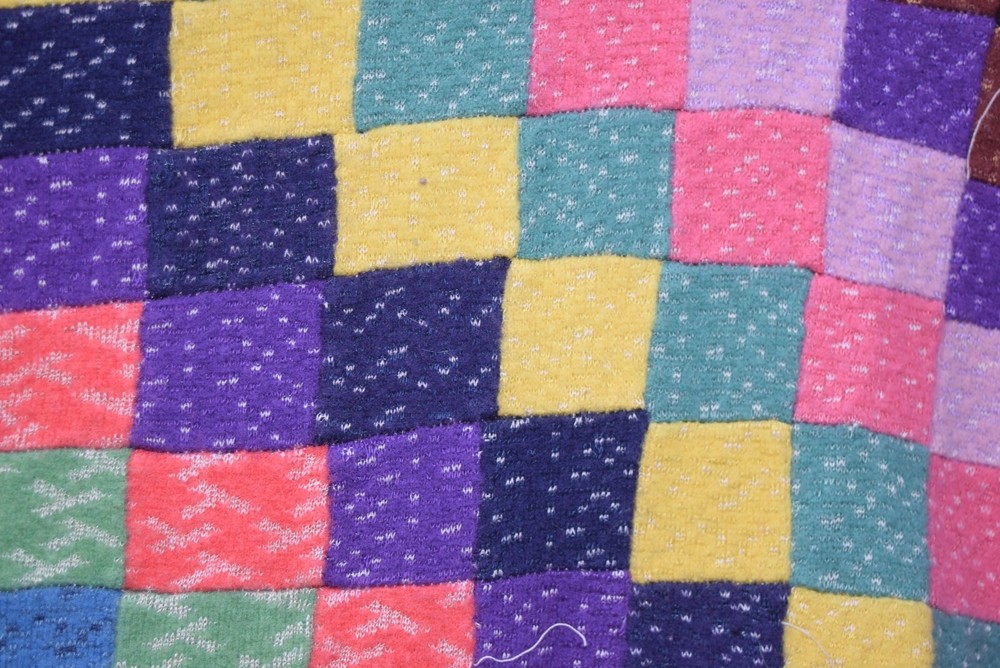 Vintage Patchwork Quilt Postage Stamp Square Diamond Pattern Hand Sewn 72x57