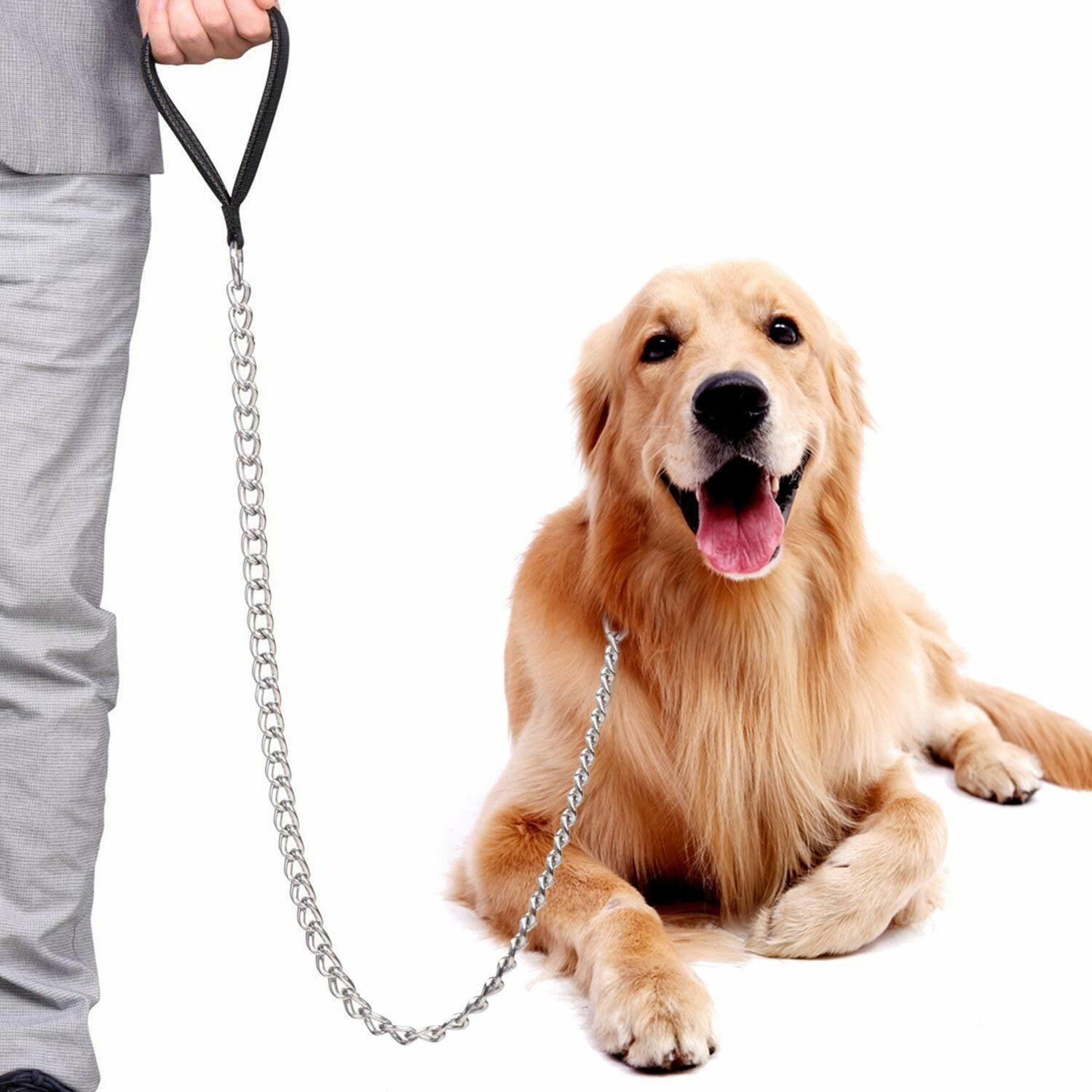 METAL DOG LEASH DOG CHAIN LINK CHAIN POLY HANDLE 6' LONG MEDIUM SMALL BREEDS