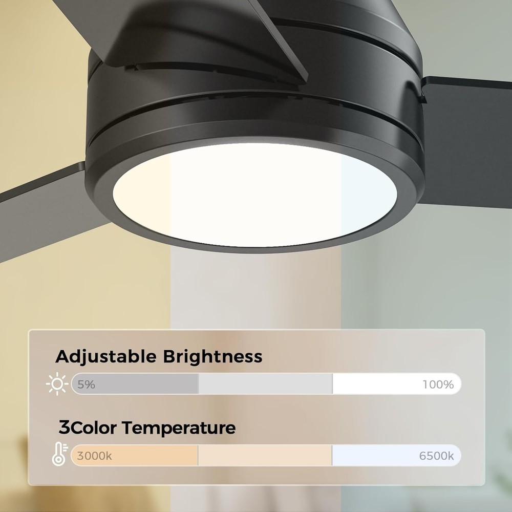 Ceiling Fans with Lights Remote Control - Flush Mount Dimmable 3000K-6500K LE...