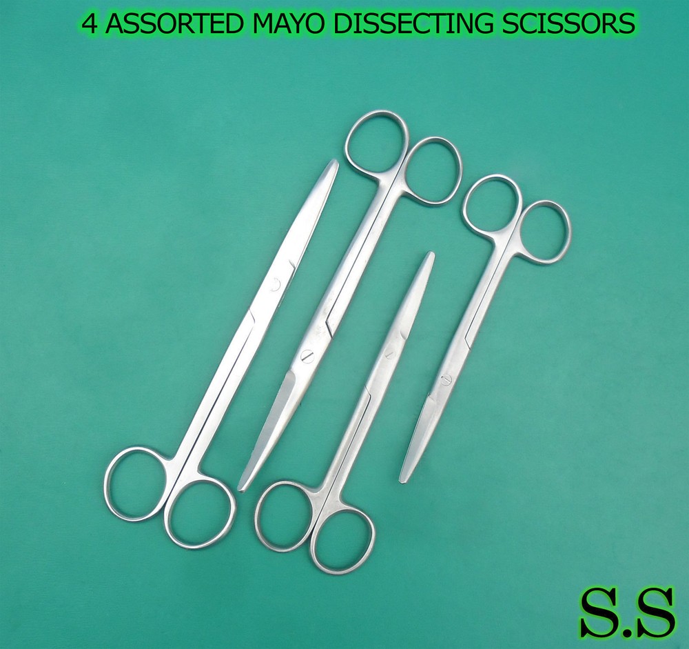 4 ASSORTED MAYO DISSECTING SCISSORS SURGICAL DENTAL INSTRUMENTS FORCEPS